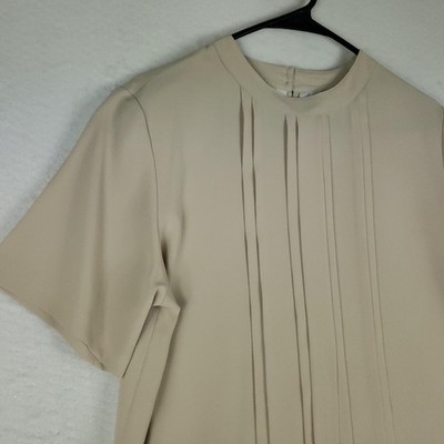 Croft & Barrow Blouse Womens S Beige Pleated Crew Neck Short Sleeve Top Work