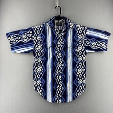 Vintage Panhandle Slim Shirt Mens Medium Blue Pearl Snap Western Aztec 90s USA