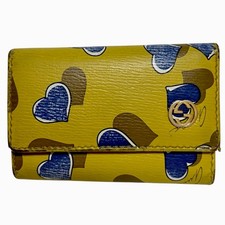 Gucci key ring key case leather GG logo Yellow heart Used trifold