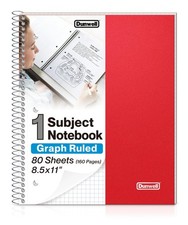 Graph Paper Notebook 8.5 x 11 Red Plastic Cover, 100 Sheets 200 Pages, 4x4 Sq...