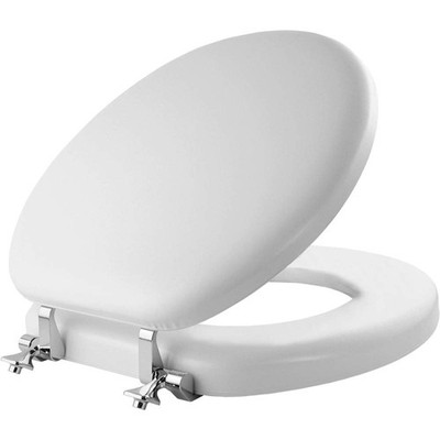 Mayfair Padded Toilet Seat with Chrome Hinges, Soft Vinyl over Round, White