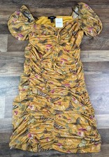 Forever 21 Womens Size Plus 2X  Dress Mustard Yellow Floral Short Sleeve NWT New