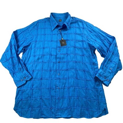 NWT Ike Behar Men XXL 100% Linen Button Down Shirt Textured Blue Vacation Resort