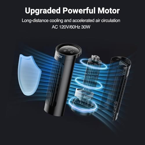 VCK 13'' Tower Fan for Bedroom, 27ft/s Bladeless Fan with 3 Speeds, 3 Modes, 90°