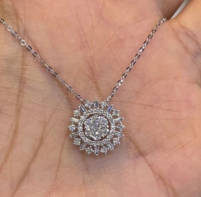2Ct Round Cut Lab Created Diamond Cluster Pendant Necklace 14K White Gold Plated