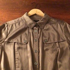 Ann Taylor Women's 100% Silk Dress Size 10 Beige Short Sleeve Button Up Pockets