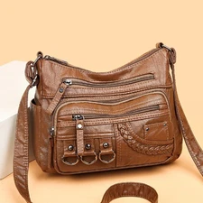 Vintage PU Crossbody Bag, Retro Multi Layer Shoulder Bag,Women's Fashion Handbag