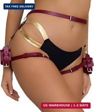 Women Garter Thigh Harness Belt with Handcuffs, Adjustable Leather Thigh Bondage