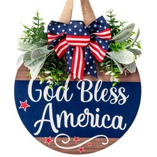 4th of July Wreath, Patriotic Wreaths for Front Door Wooden Welcome Wreath fo...