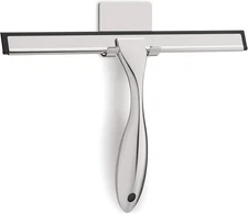 All-Purpose Stainless Steel Shower Squeegee for Glass Doors with Adhesive Hooks