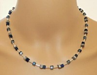 WüRfelkette Halskette Collier 4Mm Cube Cat Eye Glas Nachtblau Blau Strass 502D