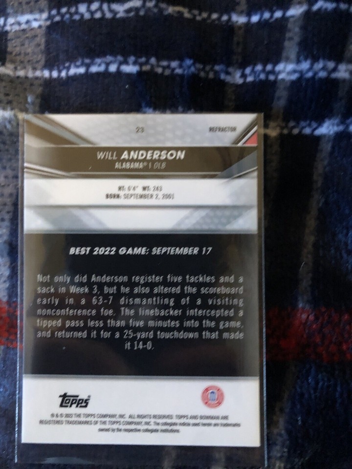 Will Anderson REFRACTOR 202223 Bowman’s Best University Football