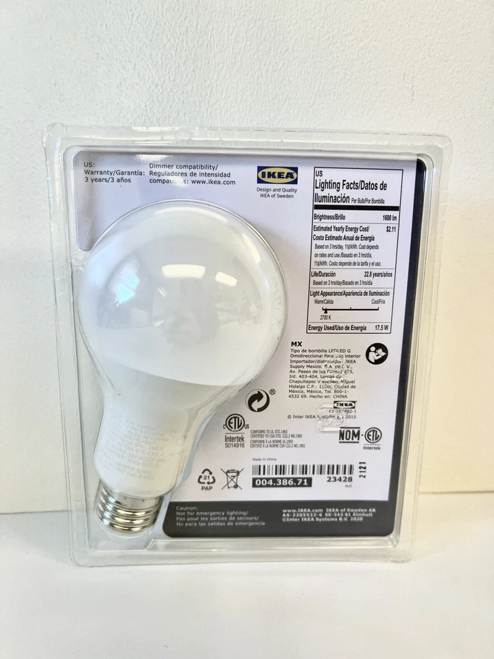 Ikea Ledare LED Bulb, E26, 1600 Lumen - Globe A21 Dimmable - Image 2 of 4