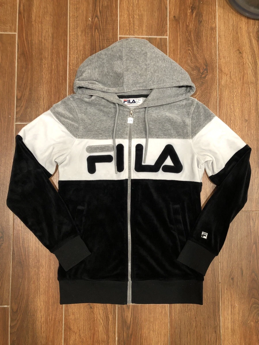 Ambacht melk wit alias Fila Velour Black/Gray/White Stripe Full Zip Track Hoodie Jacket Fleece  Small | eBay