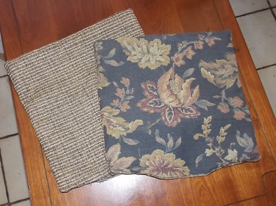 Blue & Beige Floral Stripe Throw Pillows – 12x12 Decorative Set Of 2