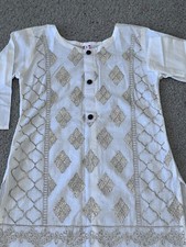 One Piece Girls Embroidery Cotton White Pakistani/indian Shirt