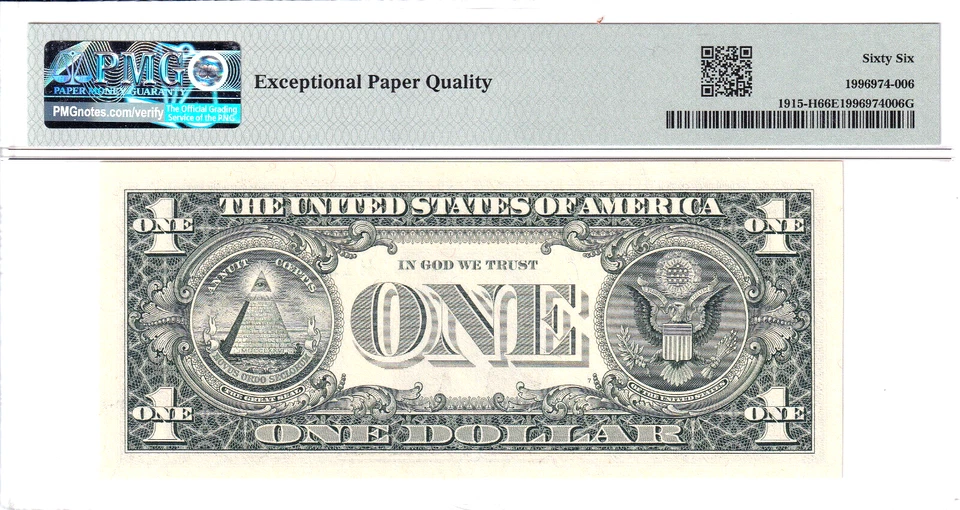 1988-A $1 FRN PMG 66EPQ Fancy NEAR SOLID 6 DIGIT 0/1 BINARY Serial #H11001111D - Image 2 of 2