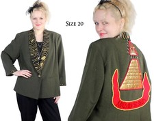 Desperately Seeking 80s Pyramid Style Size 20 Olive Green Glitter Susan Jacket