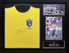 FRAMED ZICO SIGNED BRAZIL 1982 FIFA WORLD CUP FOOTBALL SHIRT SEE PROOF & COA