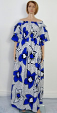 Registyle African Ankara Wax Print Dresses Blue & White Free Sizes 12-18  SALE!!