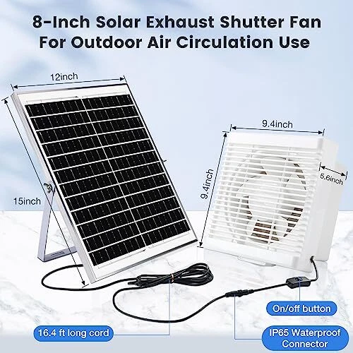 Fanspex Solar Powered Exhaust Fan 20W Solar Panel 8-Inch Shutter Vent Fan  Kit... | eBay