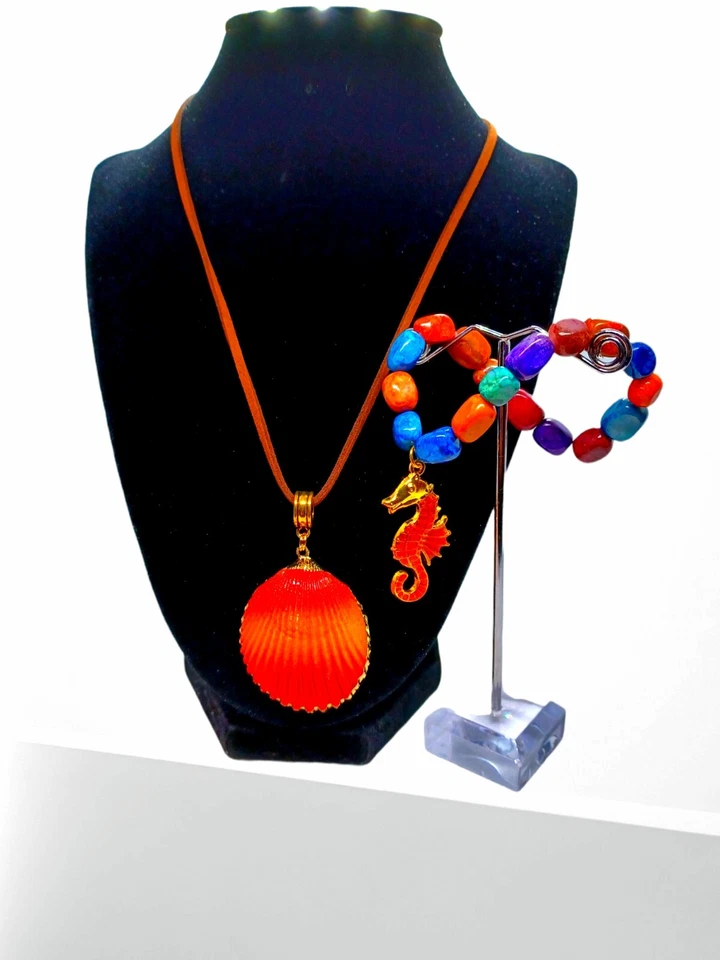 Conjunto de joyas pulsera de ágata de fuego con collar colgante Foto 2 de 4