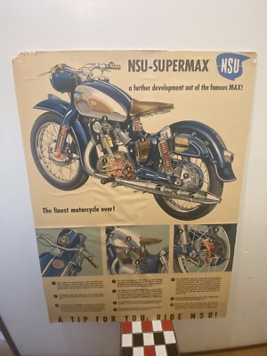 Rare NSU Supermax Advertisement 1950's Approx 33''x 44''