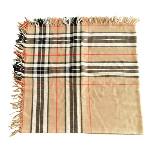 Ralph Lauren Tan Check Plaid Square Scarf Fringe Giant Gauze 27” Western Preppy - Picture 2 of 4