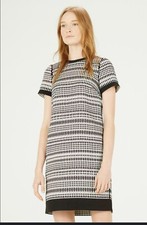 Warehouse Tweed Black White Geo Shift Dress Size 12 Work Office VGC  