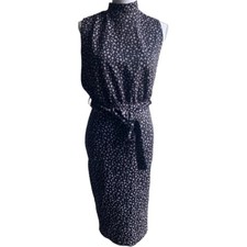 Prettylittlething Black Dalmatian Print High Neck Tie Waist Midi dress