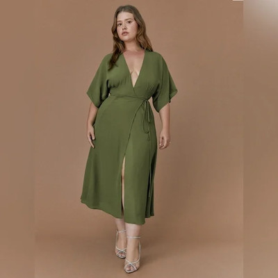 Reformation  Karen Wrap Dress in Moss NWT S