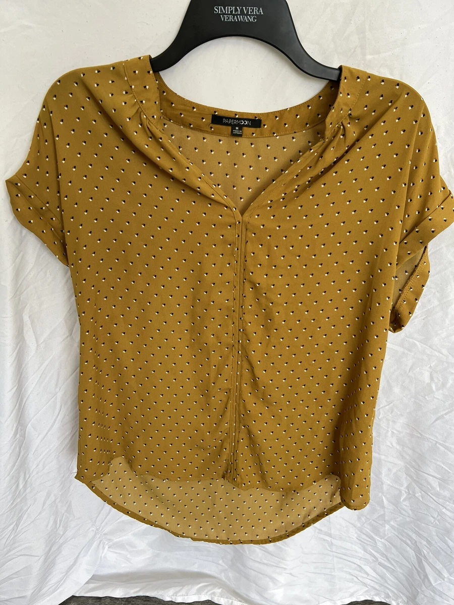 PaperMoon Women s Claudia Ruched Short Sleeve Blouse Yellow Medium