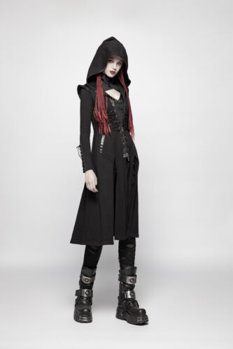 Stylish Black Hooded Gothic Coat, Apocalyptic, Witch, Cyberpunk Punk Rave WY-964 - 第 1/12 張圖片