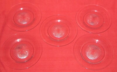 SET OF 5 ~ HEISEY GLASS VINTAGE REVERE CLEAR STAR CUT SALAD LUNCHEON PLATES 7.5''