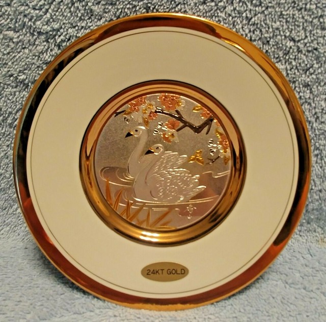 Chokin The Art Of Chokin 24K Gold Edged Plate Two Swans eBay
