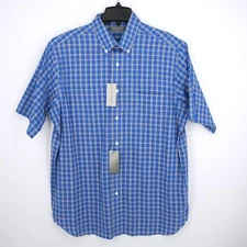 Daniel Cremieux Signature Short Sleeve Shirt L Large Blue White Plaid NWT $85