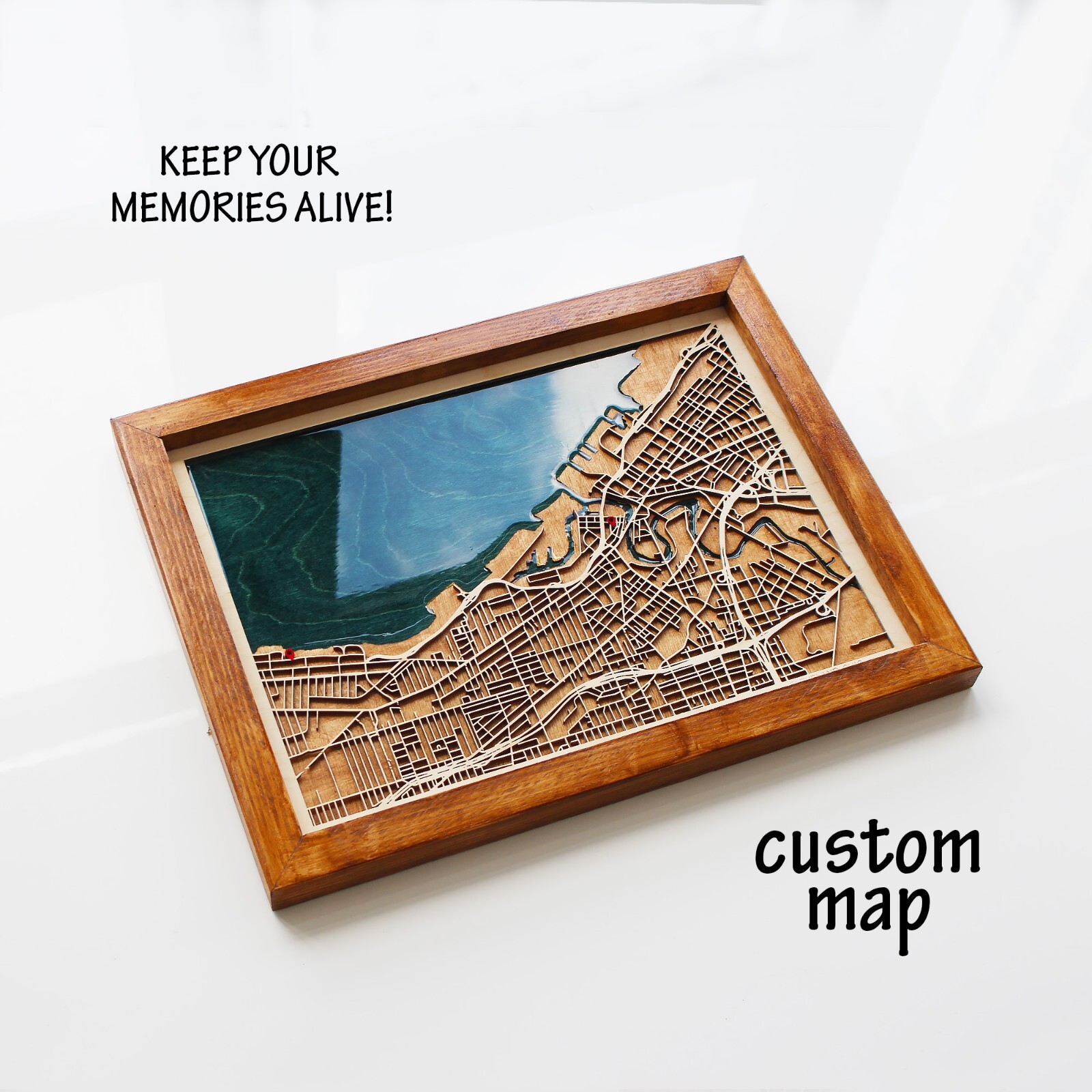Handmade Custom Cleveland Wood and Epoxy Resin Map Art-image