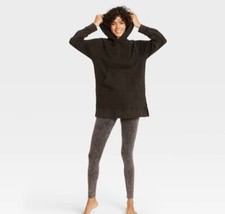 Colsie Lounge Tunic Sweatshirt Womens Small Hooded French Terry Black