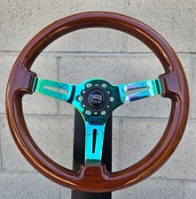 14" NeoChrome 3 Spoke Steering Wheel With Dark Wood