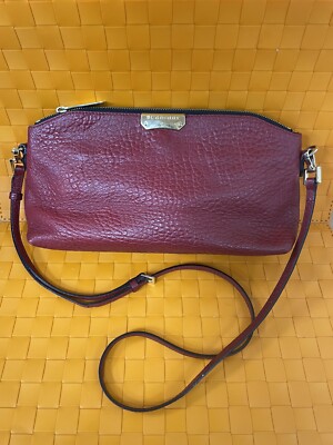 Authentic Rare Burberry Dewsbury Embossed Check Red Leather Zip  mint bag R15