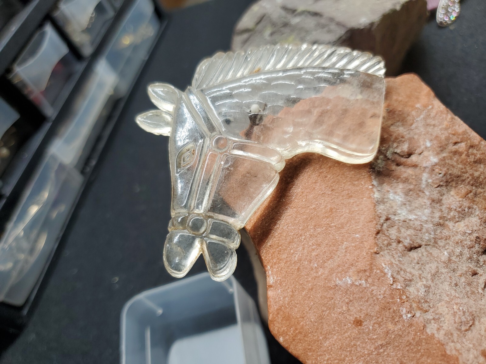 Rare Vintage Large Clear Plastic Horse Head Lucite C … Gem