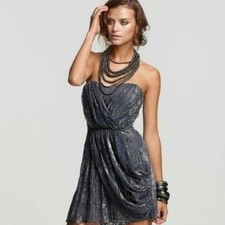 BCBG Generation Grey Smoke Draped Strapless Party Cocktail Dress NWT 4