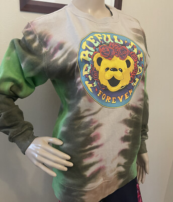 The Grateful Dead Forever Teddy Graphic Sweatshirt Tie Dye Green Tan Small