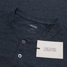 Orchard & Broome NWT Norfolk Short Sleeve Henley T-Shirt Size S in Blue Stripes