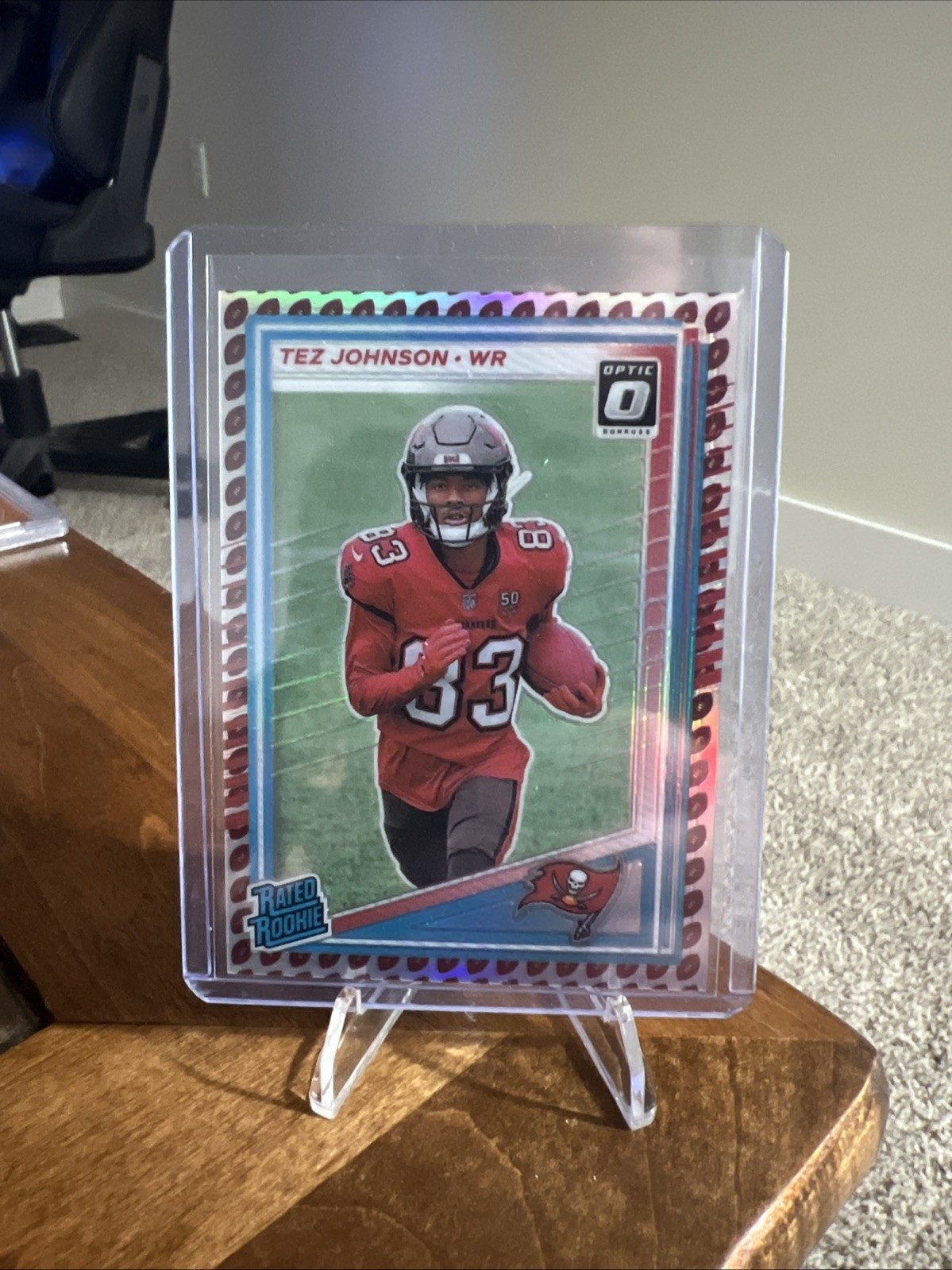 2025 Panini Donruss - Rated Rookie Tez Johnson #313 Optic Preview Football Emoji