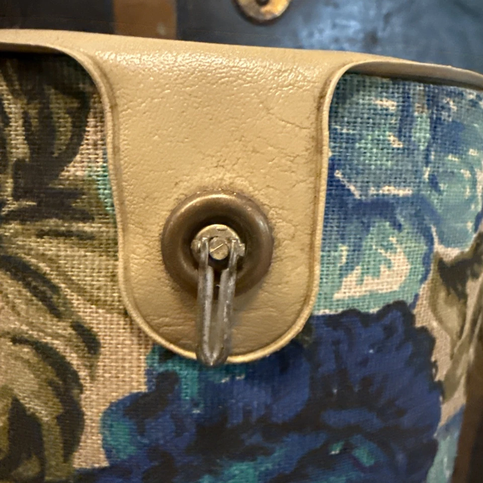 Carrito de tejer vintage tubo dispensador de hilo estuche de agujas mango superior botánico Foto 2 de 4