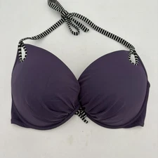 Victoria’s Secret Bikini Top 36DD Purple Striped Halter Push Up Excellent