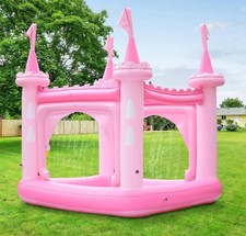 Piscina gigante inflable de agua Teamson para niños con aspersor al aire libre castillo rosa