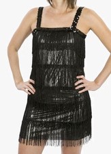 Flapper Fringe Dress Shimmery Black Silver Sequins Sz 8 10 GATSBY FESTIVAL 20s