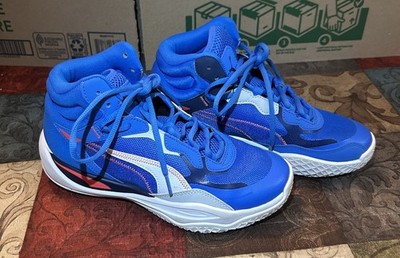 PUMA Men's Playmaker Pro Mid Sneaker Size 6.5 Blue Black Neon Coral